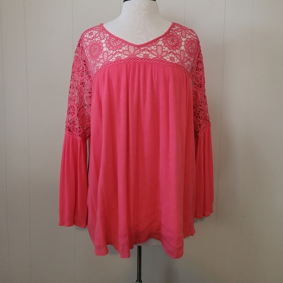 Lane Bryant Tops - LANE BRYANT PEACH MESH TUNIC BLOUSE SIZE 16
